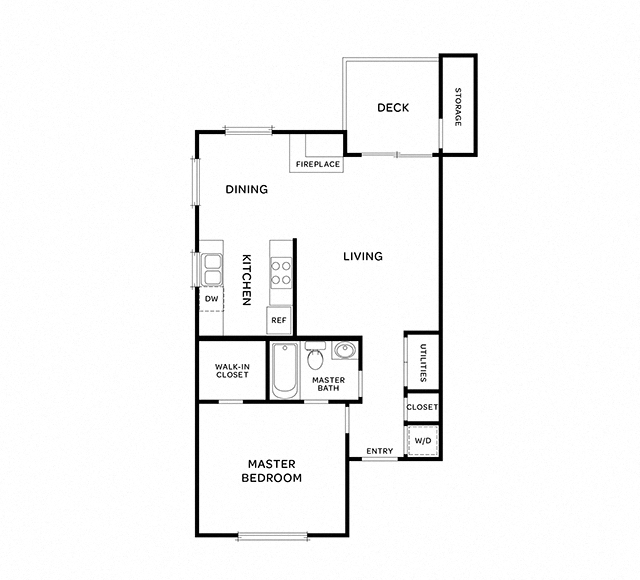 Floor plan for 1 bed, 1 bath, 660 sqft